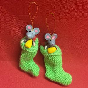 VTG Miniature Mouse Christmas Stocking Ornament Set of 2